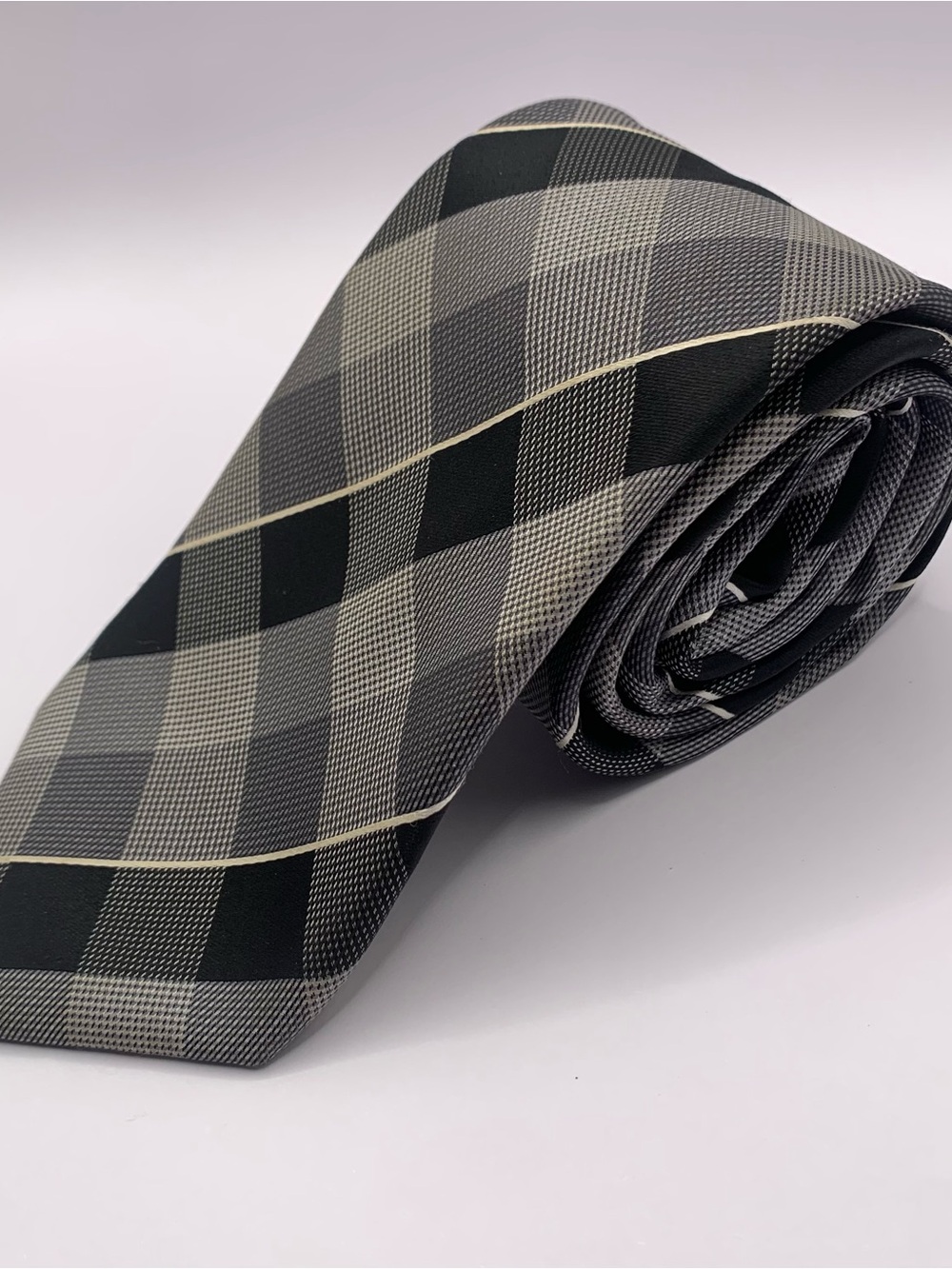 Geoffrey Beene Black and Gray Windowpane Plaid Tie business formal interview